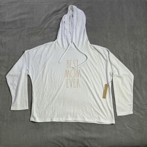Rae Dunn Best Mom Ever‎ Berkeley Hoodie L White Lounge Sleep Sweatshirt Pullover